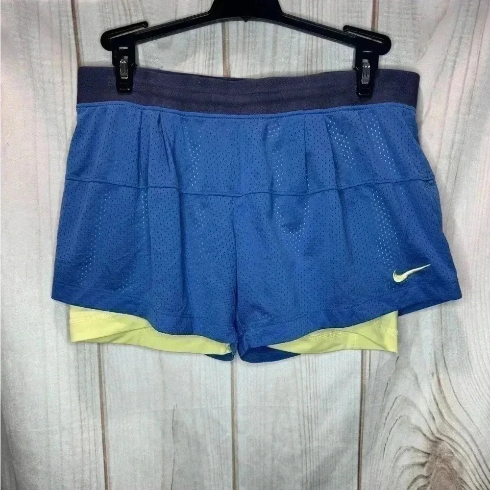 Nike Dri Fit‎ Mesh Athletic Running Lined Shorts Women’s Medium Blue Yellow